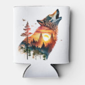 Huilende wolf dubbele blootstelling zonsondergang blikjeskoeler (Voorkant)