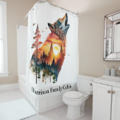 Huilende wolf dubbele blootstelling zonsondergang  douchegordijn (In situ)