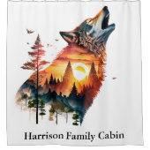 Huilende wolf dubbele blootstelling zonsondergang  douchegordijn (Voorkant)