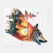 Huilende wolf dubbele blootstelling zonsondergang fleece deken (Voorkant (Horizontaal))