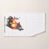 Huilende wolf dubbele blootstelling zonsondergang handdoek (Handdoek)