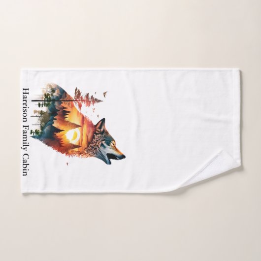 Huilende wolf dubbele blootstelling zonsondergang handdoek (Handdoek)