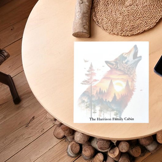 Huilende wolf dubbele blootstelling zonsondergang notitieblok