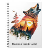 Huilende wolf dubbele blootstelling zonsondergang  notitieboek (Voorkant)