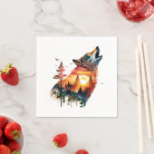 Huilende wolf dubbele blootstelling zonsondergang servet (Insitu)