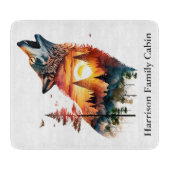 Huilende wolf dubbele blootstelling zonsondergang  snijplank (Voorkant)