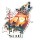 Huilende wolf dubbele blootstelling zonsondergang  sticker (Voorkant)