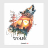 Huilende wolf dubbele blootstelling zonsondergang  sticker (Vel)