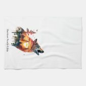 Huilende wolf dubbele blootstelling zonsondergang theedoek (Horizontaal)