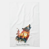 Huilende wolf dubbele blootstelling zonsondergang theedoek (Verticaal)