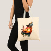Huilende wolf dubbele blootstelling zonsondergang tote bag (Voorkant (product))