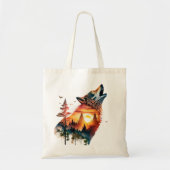 Huilende wolf dubbele blootstelling zonsondergang tote bag (Voorkant)