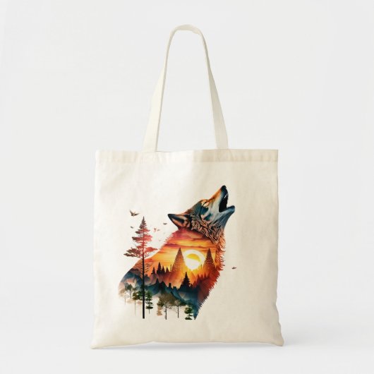 Huilende wolf dubbele blootstelling zonsondergang tote bag (Voorkant)