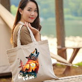 Huilende wolf dubbele blootstelling zonsondergang tote bag