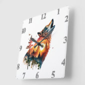 Huilende wolf dubbele blootstelling zonsondergang vierkante klok (Hoek)