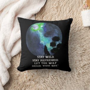 Huilende Wolf en Maan Kussen Mystiek Nachtelijk