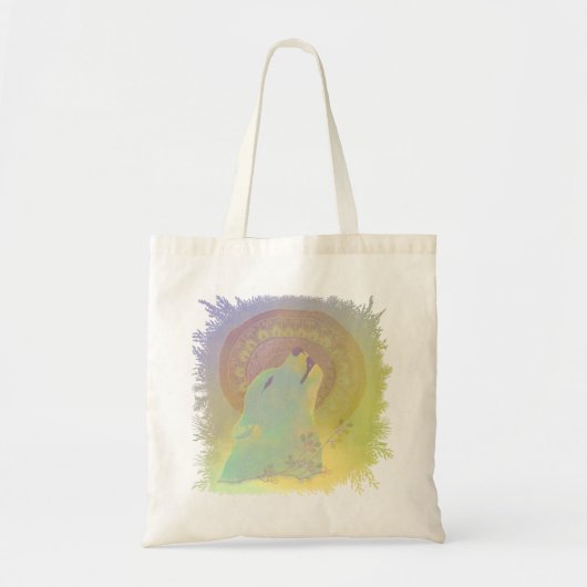 Huilende wolf en mandala-plantenframe tote bag (Voorkant)