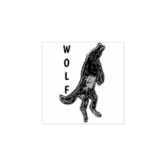 Huilende wolf geëtst rubberstempel (Afrduk)