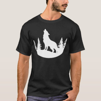 Huilende Wolf in Bos Silhouet Ontwerp Zwart en T-shirt
