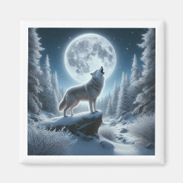 Huilende Wolf In De Winter Magneet