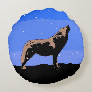 Huilende Wolf in de Winter - Originele Wilde Diere Rond Kussen
