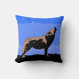 Huilende Wolf in de Winter - Originele Wilde Kunst Kussen