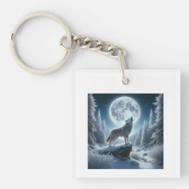 Huilende Wolf In De Winter Sleutelhanger