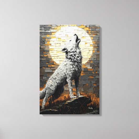Huilende wolf in dynamische impasto-stijl canvas afdruk (Voorkant)