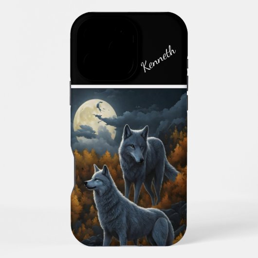 Huilende wolf in maanverlichte nacht iPhone hoesje (Achterkant)