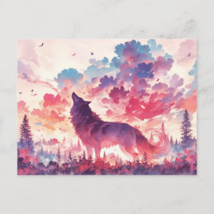 Huilende Wolf in Roze Zonsondergangs Bos Briefkaart