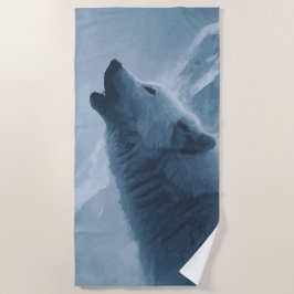 Huilende Wolf Kunst – Blauwe Nacht Bos Design Strandlaken