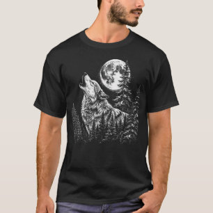 Huilende Wolf Maan Bos Silhouet Natuur T-shirt