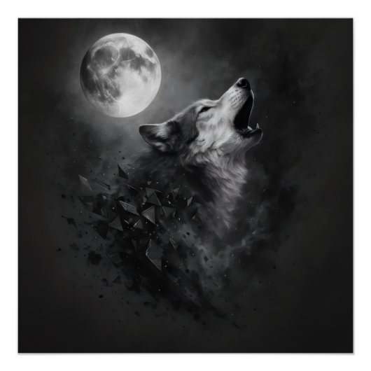 Huilende Wolf Maan Muurkunst Perfect Poster (Voorkant)