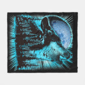 Huilende Wolf Maan Pijnboom Bos Kunst Fleece Deken (Voorkant (Horizontaal))
