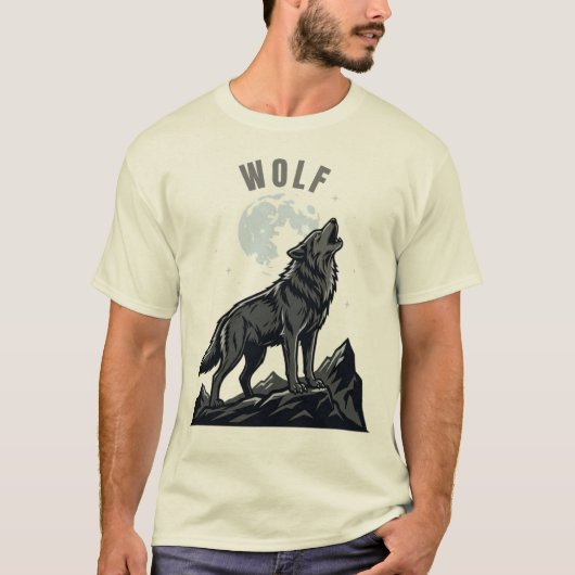 Huilende Wolf Maan T-Shirt – Wilde Eenzame Wolf On (Voorkant)