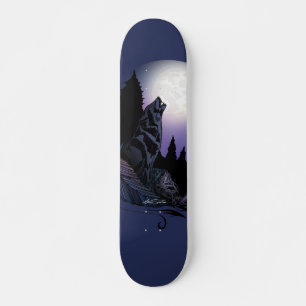 Huilende Wolf Maanverlichte Berg Kunst Persoonlijk Skateboard