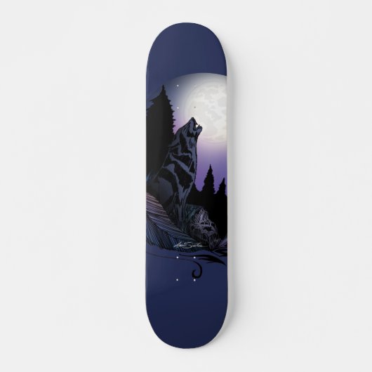 Huilende Wolf Maanverlichte Berg Kunst Persoonlijk Skateboard (Voorkant)