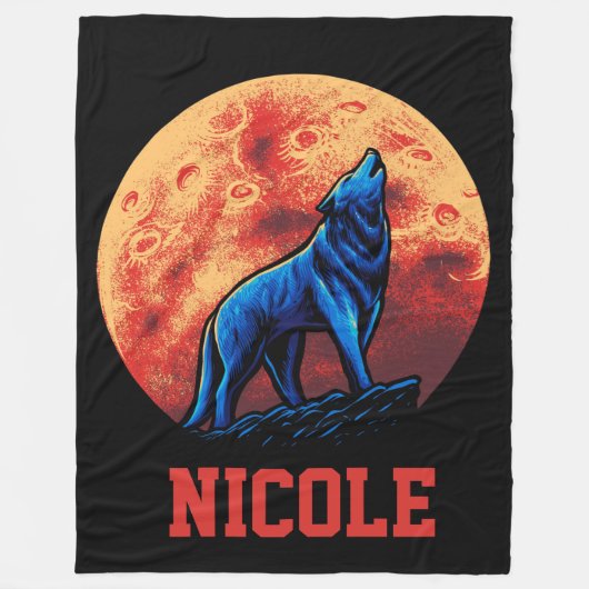 Huilende Wolf met Bloedmaan Fleece Deken (Voorkant)