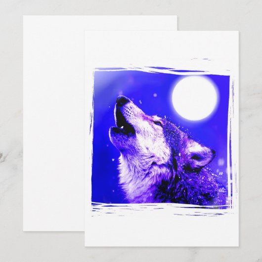 Huilende Wolf op Maan uitnodiging (Voorkant / Achterkant)