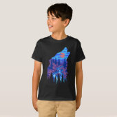 Huilende Wolf Silhouet Bos Rivier Landschap T-shirt (Voorkant volledig)