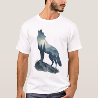 Huilende Wolf Silhouet – Natuur T-shirt