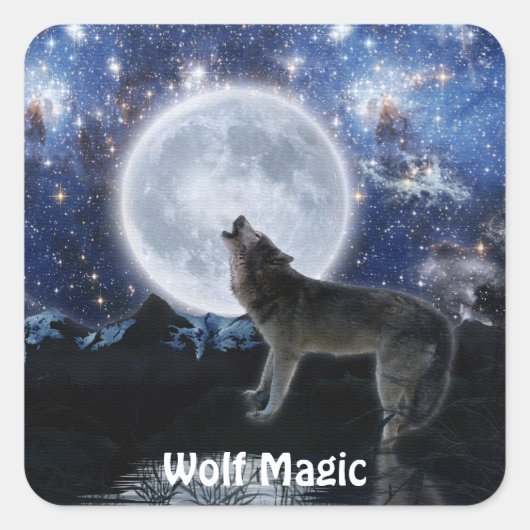 HUILENDE WOLF, STERREN & MAAN Wildlife Stickers (Voorkant)