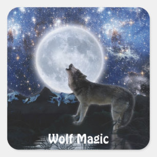 HUILENDE WOLF, STERREN & MAAN Wildlife Stickers