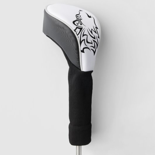 Huilende Wolf Tribal | Zwart-wit Golfheadcover (Schuin)
