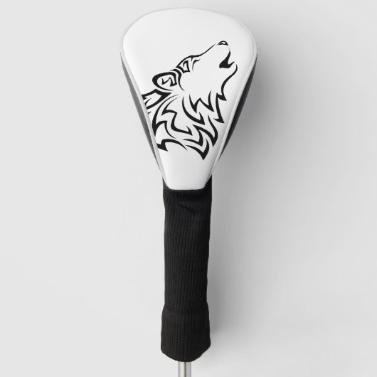 Huilende Wolf Tribal | Zwart-wit Golfheadcover (Voorkant)