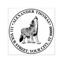 Huilende Wolf Vintage Tekening Naam Retouradres Zelfinktende Stempel