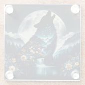 huilende wolf | Volle Maan AI Art Glazen Onderzetter (Achterkant)