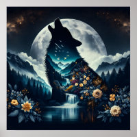 huilende wolf | Volle Maan AI Art