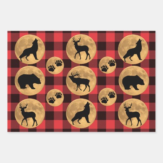 Huilende Wolf Volle Maan Herten Elk Beer Inpakpapier Vel (Voorkant 3)