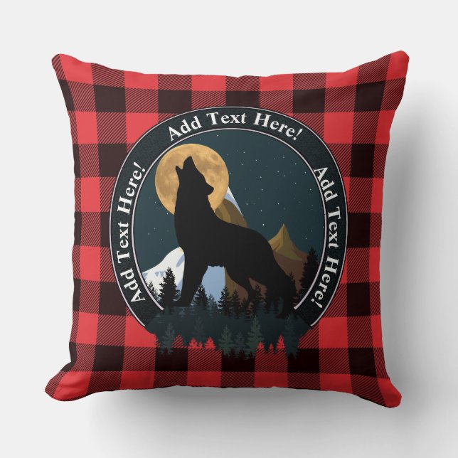 Huilende Wolf Volle Maan Kussen (Voorkant)